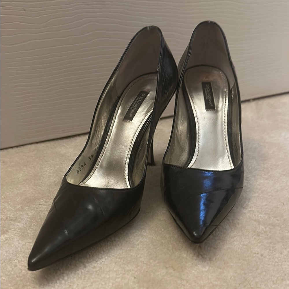 Dolce & Gabbana Classic Pointed Toe Black Eelskin Stiletto Heels